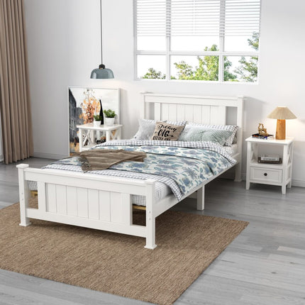 King Single Solid Pine Timber Bed Frame &#8211; White