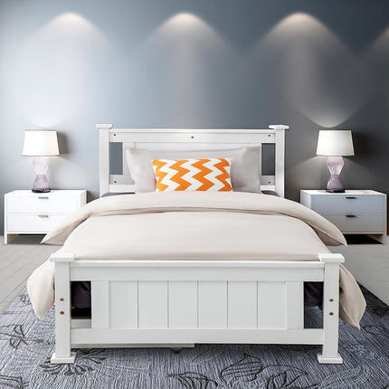 King Single Solid Pine Timber Bed Frame &#8211; White