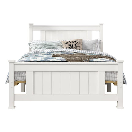 King Single Solid Pine Timber Bed Frame &#8211; White