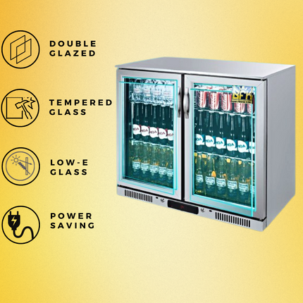 2-Door Stainless Steel Under Counter Can Cooler Wine Bar Fridge 208L | Pre Order