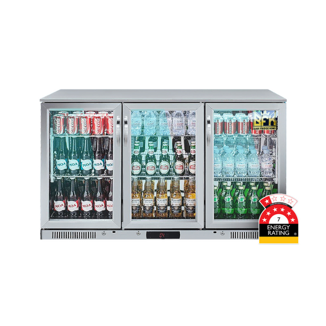 3-Door Commercial Glass Bar Fridge Beer Cooler Under Counter Wine Fridge 318L