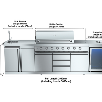 Hurricane 6 Burner Outdoor Kitchen BBQ Package High Grade #304 Stainless Steel
