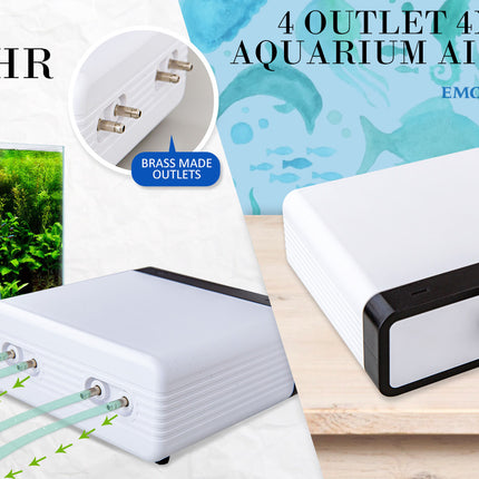 Dynamic Power White Aquarium Air Pump Oxygen Hydroponic 4 Outlet 670L/H 8W
