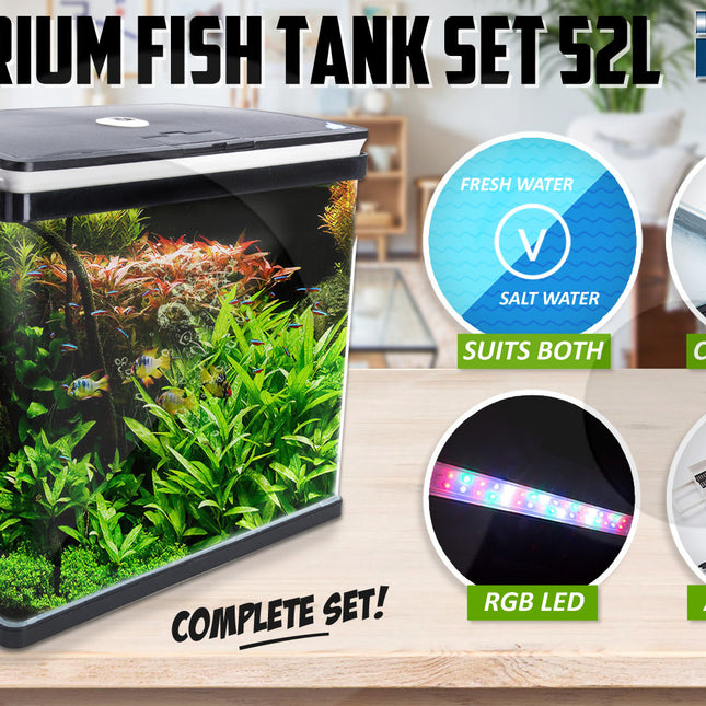 Dynamic Power Aquarium Fish Tank 52L Curved Glass RGB LED