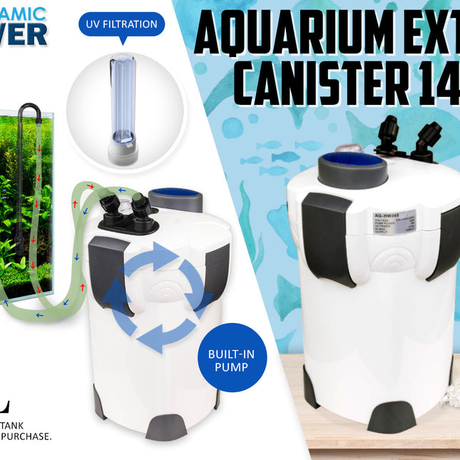 Dynamic Power Aquarium UV Light External Canister Filter 1400L/H + Media Kit