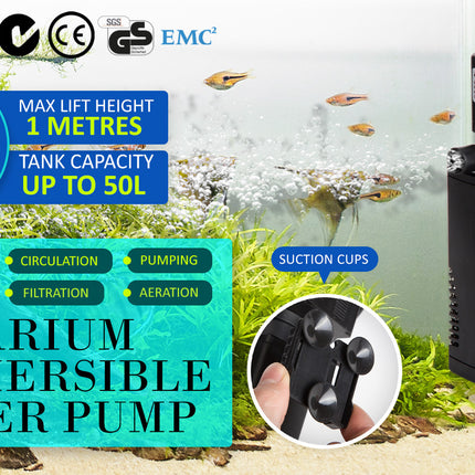 Dynamic Power Aquarium Submersible Filter 600L/H 8W 1m Pond Pump