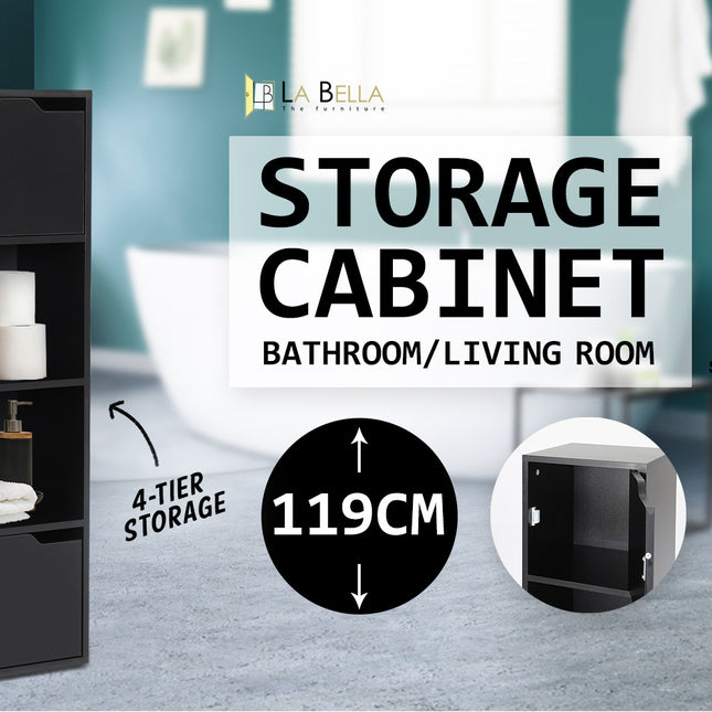 La Bella 119cm Black Bathroom Storage Cabinet Tall Slim