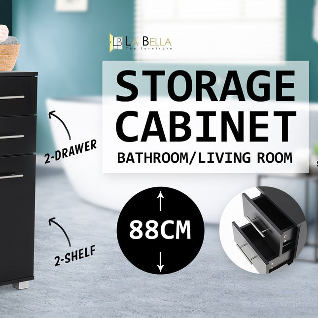 La Bella 88cm Black Bathroom Storage Cabinet Drawer Tall Slim