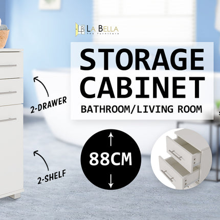 La Bella 88cm White Bathroom Storage Cabinet Drawer Tall Slim