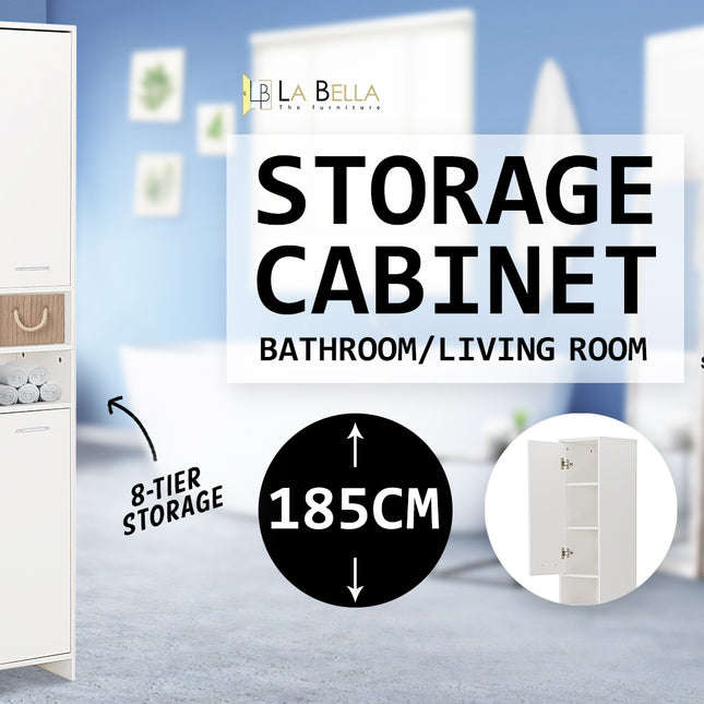 La Bella 185cm White Bathroom Storage Cabinet Tall Slim