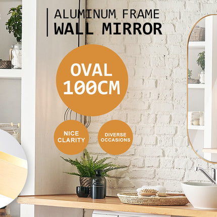 La Bella Gold Wall Mirror Oval Aluminum Frame Makeup Decor Bathroom Vanity 45 x 100cm