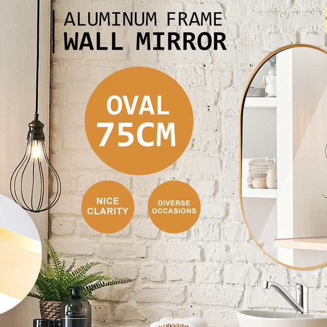 La Bella Gold Wall Mirror Oval Aluminum Frame Makeup Decor Bathroom Vanity 50 x 75cm