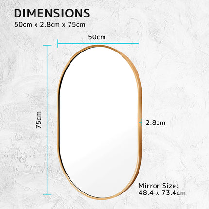 La Bella Gold Wall Mirror Oval Aluminum Frame Makeup Decor Bathroom Vanity 50 x 75cm