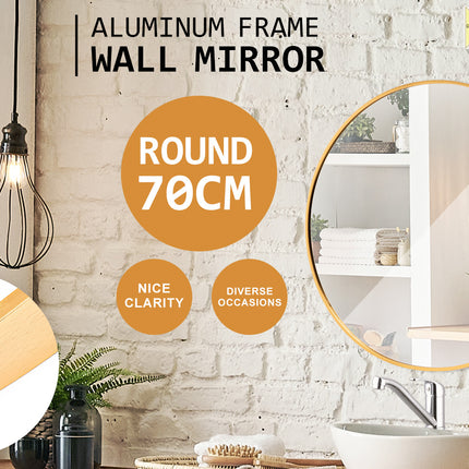 La Bella Gold Wall Mirror Round Aluminum Frame Makeup Decor Bathroom Vanity 70cm