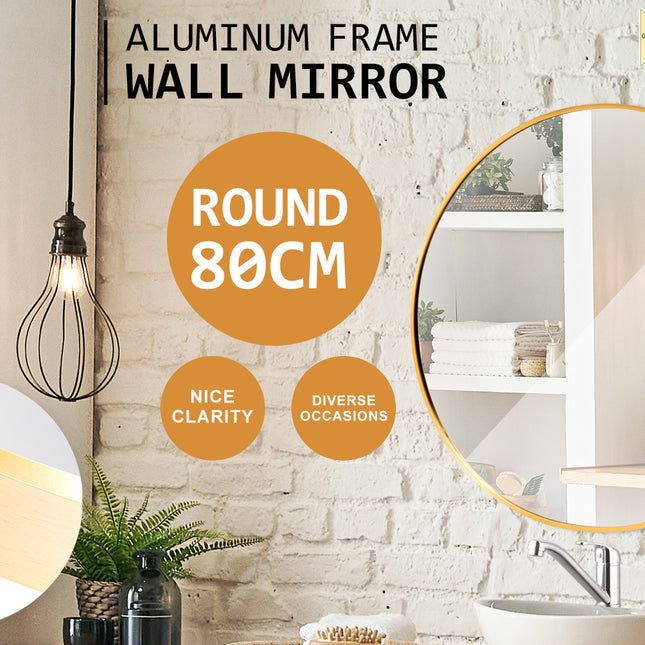 La Bella Gold Wall Mirror Round Aluminum Frame Makeup Decor Bathroom Vanity 80cm