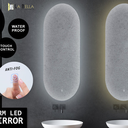 La Bella LED Wall Mirror Oval Touch Anti-Fog Makeup Decor Bathroom Vanity 45 x 100cm