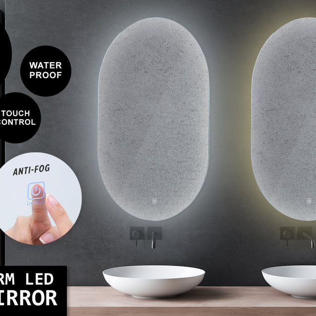 La Bella LED Wall Mirror Oval Touch Anti-Fog Makeup Decor Bathroom Vanity 50 x 75cm