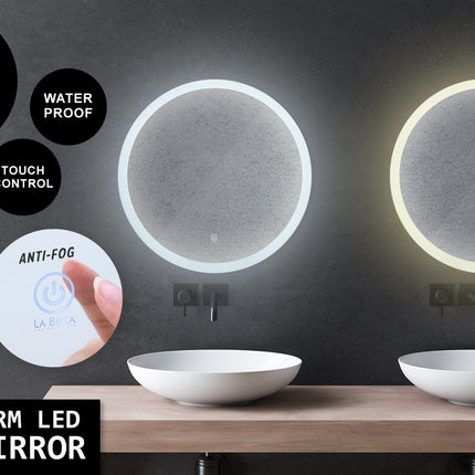 La Bella LED Wall Mirror Round Touch Anti-Fog Makeup Decor Bathroom Vanity 50cm