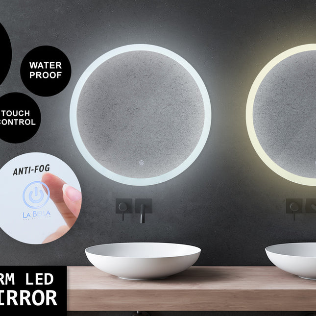La Bella LED Wall Mirror Round Touch Anti-Fog Makeup Decor Bathroom Vanity 60cm