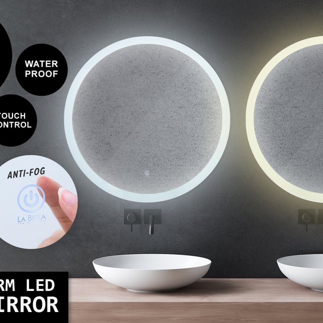 La Bella LED Wall Mirror Round Touch Anti-Fog Makeup Decor Bathroom Vanity 80cm