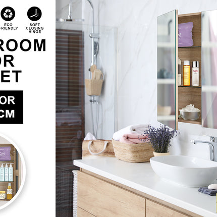 La Bella Oak Bathroom Mirror Cabinet Wall Twin Door Shaving Storage 60 x 72 cm