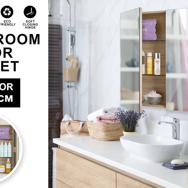 La Bella Oak Bathroom Mirror Cabinet Wall Twin Door Shaving Storage 75 x 72 cm