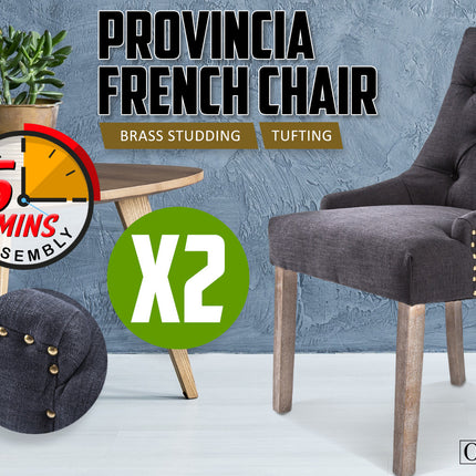 La Bella 2 Set Black (Charcoal) French Provincial Dining Chair Amour Oak Leg
