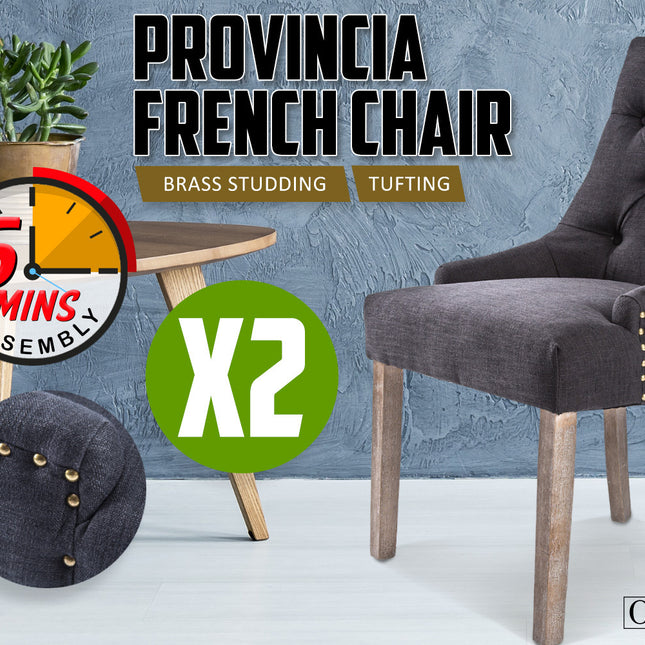 La Bella 2 Set Black (Charcoal) French Provincial Dining Chair Amour Oak Leg