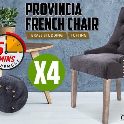 La Bella 4 Set Black (Charcoal) French Provincial Dining Chair Amour Oak Leg