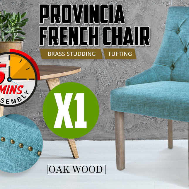 La Bella Blue French Provincial Dining Chair Amour Oak Leg