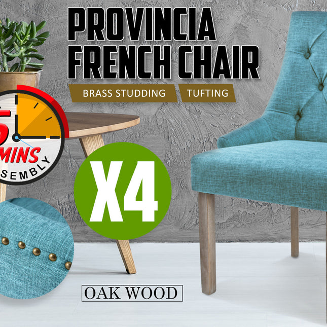 La Bella 4 Set Blue French Provincial Dining Chair Amour Oak Leg