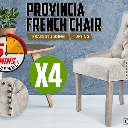 La Bella 4 Set Cream French Provincial Dining Chair Amour Oak Leg