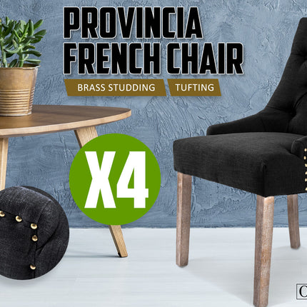 La Bella 4 Set Dark Black French Provincial Dining Chair Amour Oak Leg