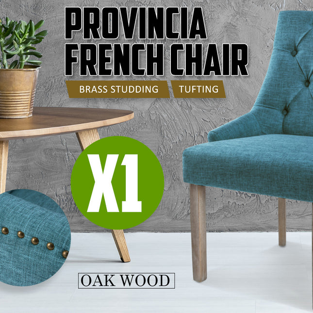 La Bella Dark Blue French Provincial Dining Chair Amour Oak Leg