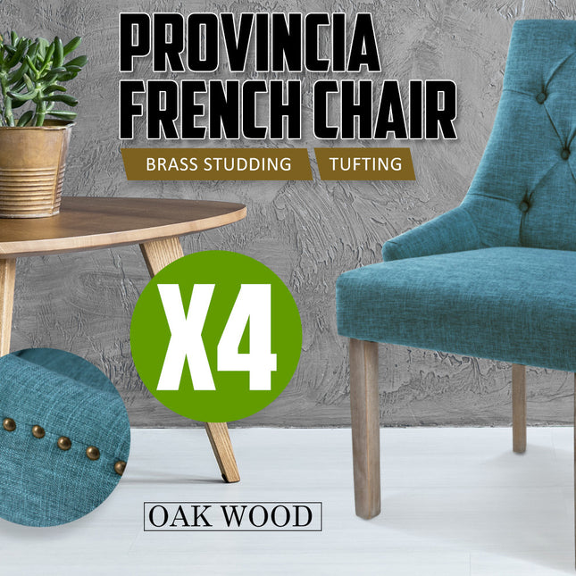La Bella 4 Set Dark Blue French Provincial Dining Chair Amour Oak Leg