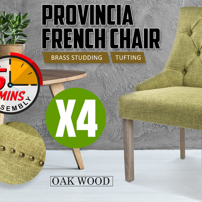 La Bella 4 Set Green French Provincial Dining Chair Amour Oak Leg