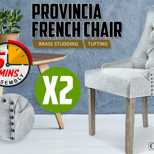 La Bella 2 Set Grey French Provincial Dining Chair Amour Oak Leg