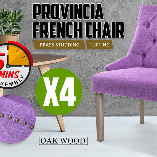 La Bella 4 Set Violet French Provincial Dining Chair Amour Oak Leg