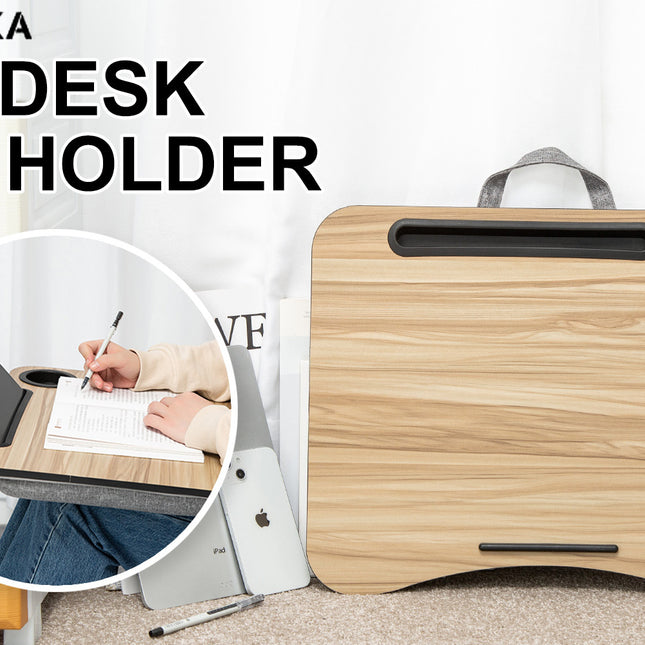 Kandaka Acacia Maple Lap Desk Laptop Tablet Stand Cushioned Lapdesk Cup Holder