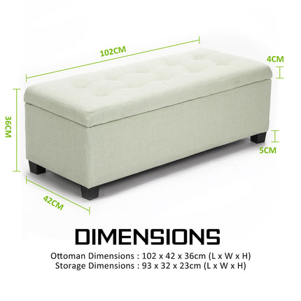 La Bella 102cm Light Green Storage Ottoman Stool Fabric