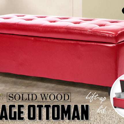 La Bella 102cm Red Storage Ottoman Stool Leather