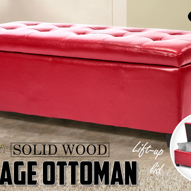 La Bella 102cm Red Storage Ottoman Stool Leather