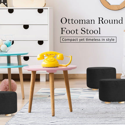 La Bella 2 Set Black Fabric Ottoman Round Wooden Leg Foot Stool