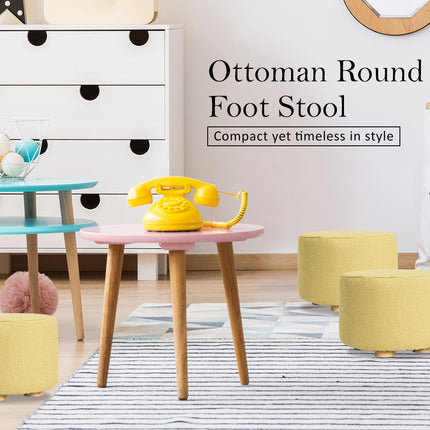 La Bella Mustard Yellow Fabric Ottoman Round Wooden Leg Foot Stool