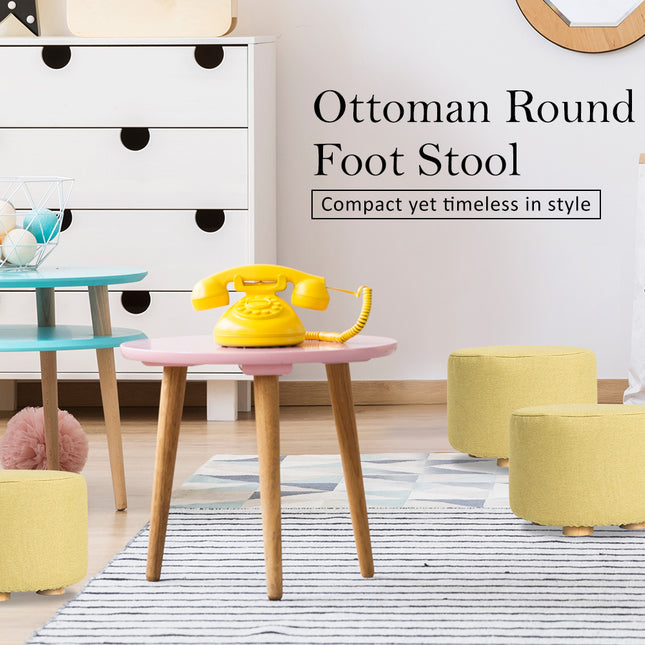 La Bella Mustard Yellow Fabric Ottoman Round Wooden Leg Foot Stool