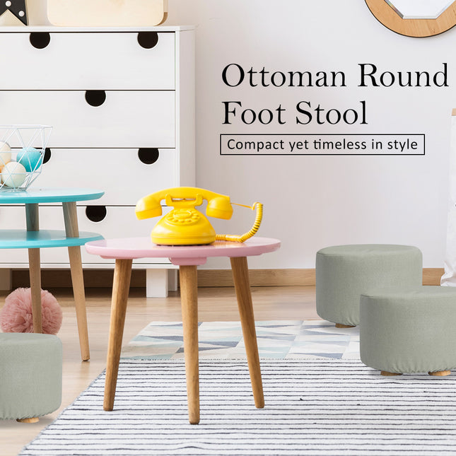 La Bella Grey Fabric Ottoman Round Wooden Leg Foot Stool