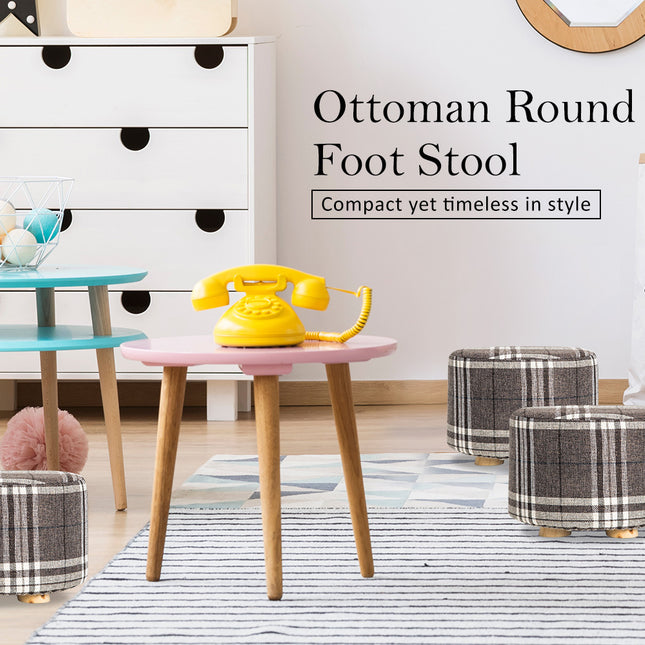 La Bella Lattice Fabric Ottoman Round Wooden Leg Foot Stool