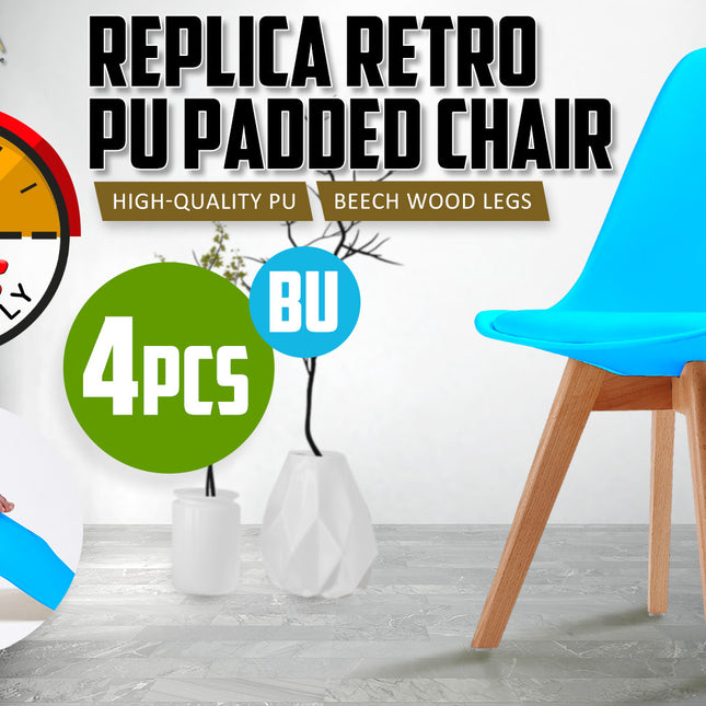 La Bella 4 Set Blue Retro Dining Cafe Chair Padded Seat