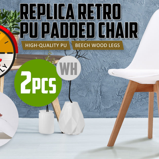 La Bella 2 Set White Retro Dining Cafe Chair Padded Seat