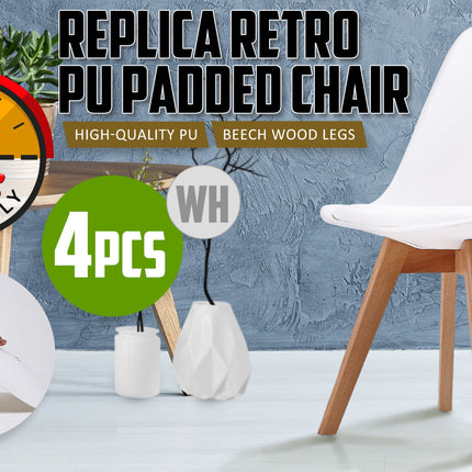 La Bella 4 Set White Retro Dining Cafe Chair Padded Seat
